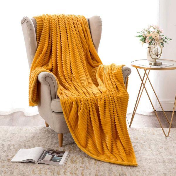 MIULEE Flannel Fleece Throw Blankets Soft Warm Comfortable Throws for Sofa Corduroy Fluffy Blanket Bed Throw for Bedroom Couch Travel Kids Bedroom Accessories 60x80Inch Orange 1