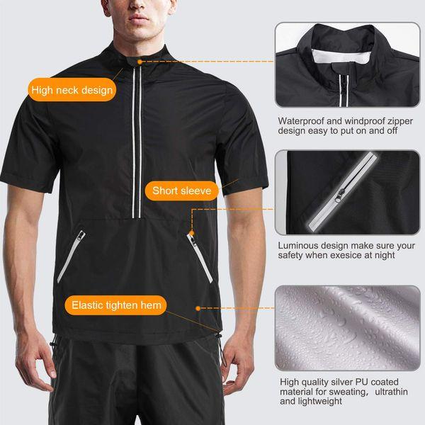 Bingrong Running Jacket Men Sweat Sauna Suit for Training Shorts Sleeve Men Tank Tops Gym Workout Sauna Shaper（Black，S 2