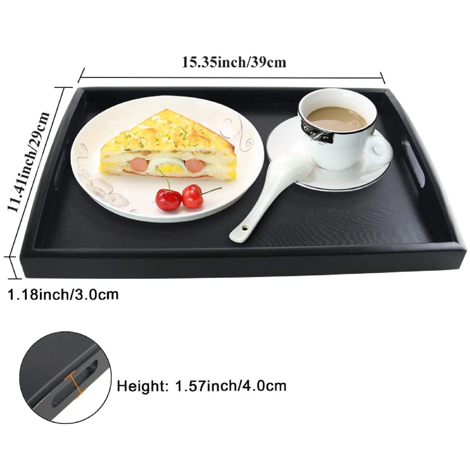 DILLMAN Serving Tray Large Black Wood Rectangle Food Tray Butler Tray Breakfast Tray With Handles (Small) 1