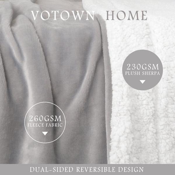 VOTOWN HOME Sherpa Fleece Blanket Light Grey Throw Blanket Double/Twin Size 150x200 cm,Comfy Blanket for Sofa, Soft Fluffy Warm Winter Blanket for Bed 1