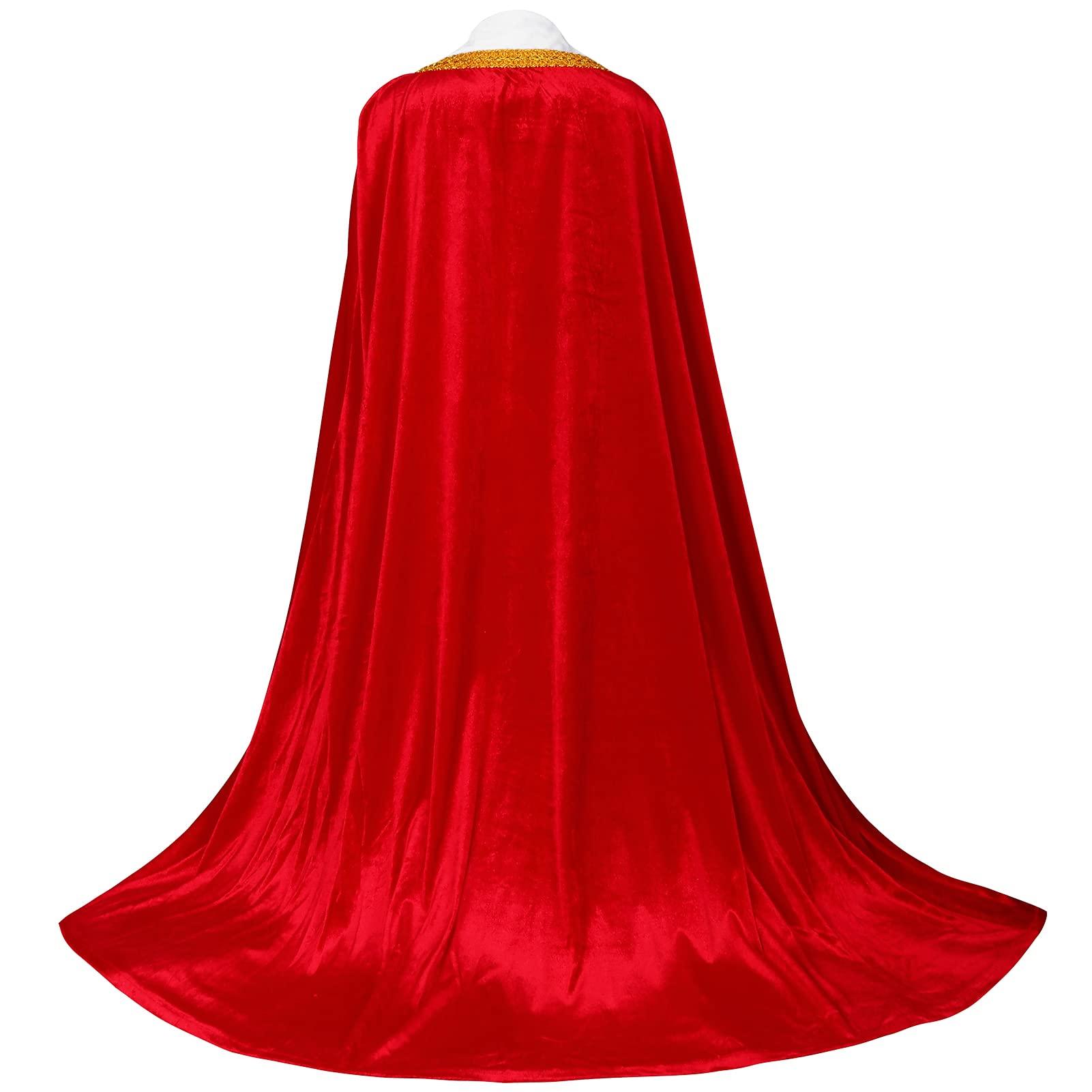 Alaiyaky King Cape Set for Kids and Adults, Halloween Costume King's Cloak with Golden Crown and Scepter, Red Cape Suit for Halloween Carnival Parades Parties, Unisex (Adults, S) 3