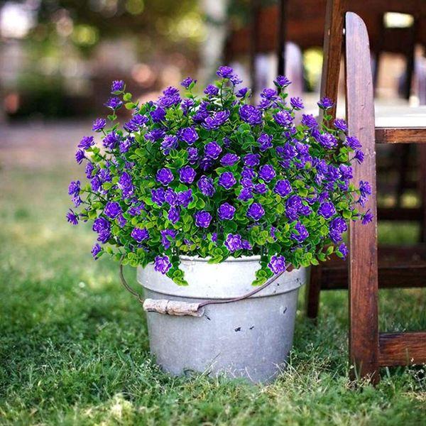 VISVIC Artificial Flowers Faux Plastic Fake Flowers UV Resistant for Indoor Outside Hanging Pot Garden Porch Wedding Party Farmhouse Décor, Purple, 10 Bundles 2