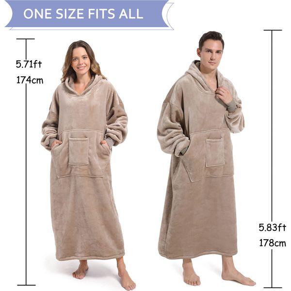 FUSSEDA Oversized Wearable Blanket Sweatshirt,Super Thick Warm Fleece Sherpa Cozy Blanket Hoodie with Pockets&Sleeves for Adult Kids Brown 3