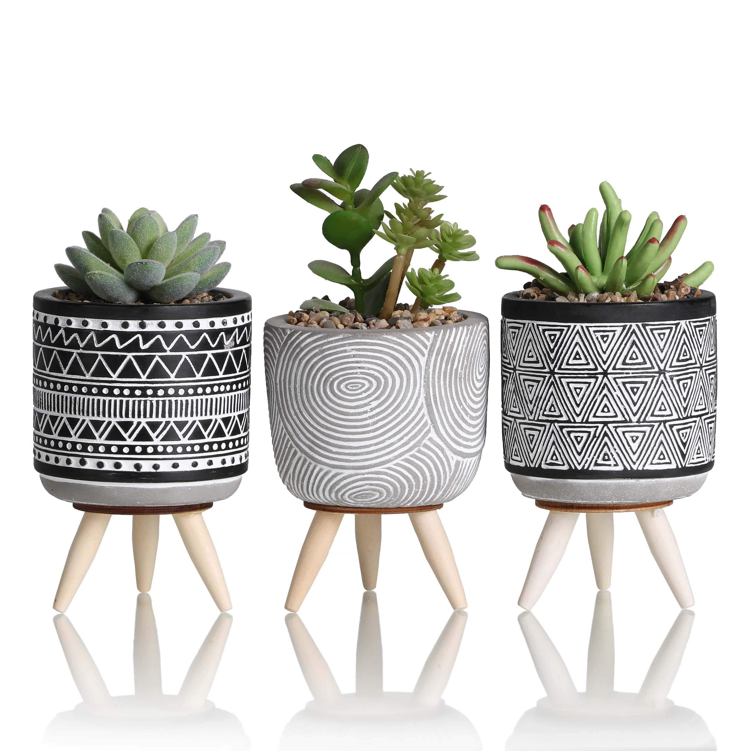 TERESA'S COLLECTIONS Artificial Succulent Plant in Pot Set with Stand, Set of 3 Small Fake Plants Indoor Planter Pots for Bathroom, Gifts, Spring Decor, Home Decor, H16.5cm, Gift for Home Decoration