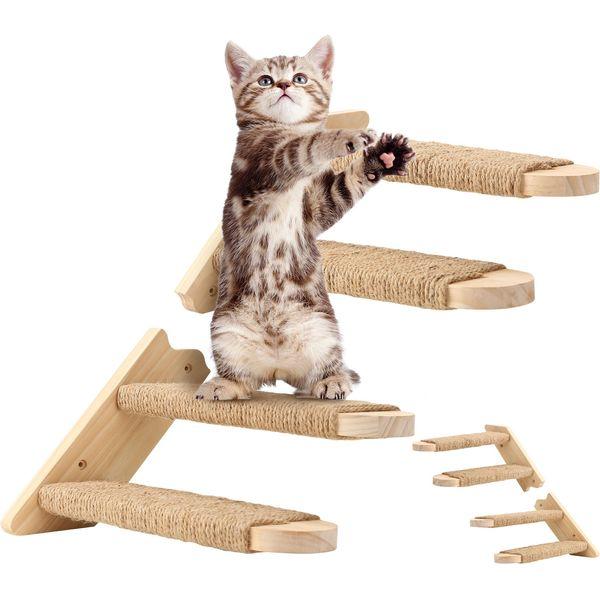 Fesky Cat Wall Furniture Cat Tree - Pine Wood Cat Climbing Frame with Rope-Wrapped Stairs, Durable & Aesthetic Cat Furniture with Cat Shelves 0