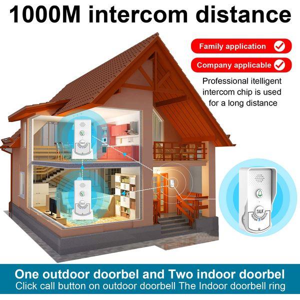 Elebinke Wireless Intercom Doorbell-Waterproof Portable Voice Intercom Doorbell with 2000mAh Rechargeable Battery, 38 Chimes, 1000M Long Range & 3 Level Volume (1 Outdoor/1 Indoor) 4