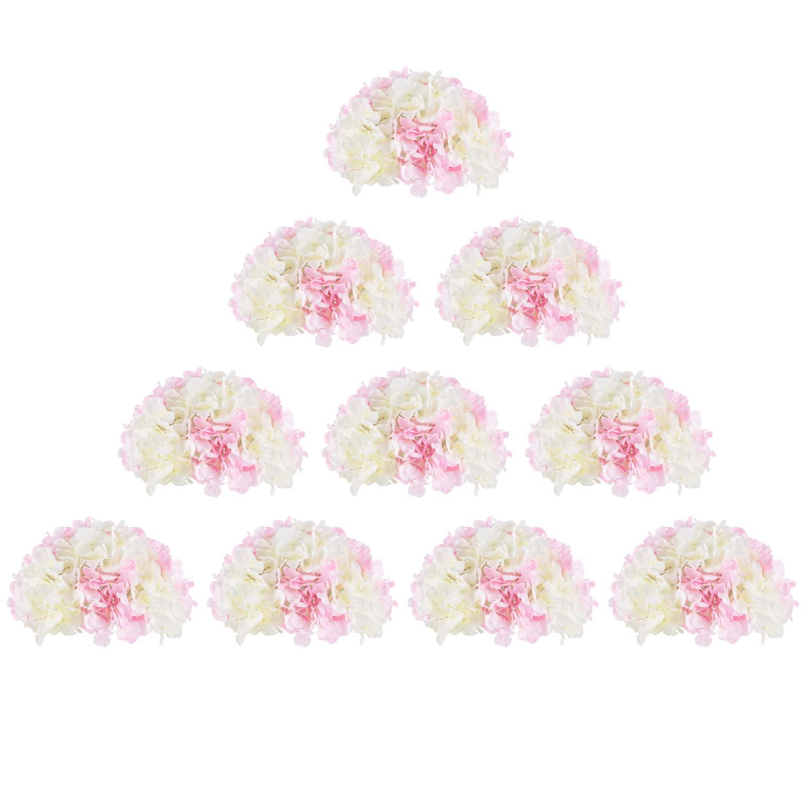 BLOSMON Hydrangea Artificial Flowers Wedding Decoration 10 Pcs Fake Flowers Pink&White Silk Flower Home Centerpieces Decor, Faux Hydrangea Floral Arrangements Party Kitchen Table DIY Decorations