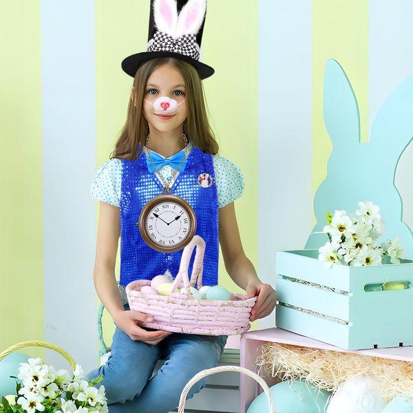 Maryparty Rabbit Costume Kids Easter Bunny Costume Set Blue Sequin Vest Big Clock Rabbit Ears Hat Nose Tail Bow Tie Bunny Costume Accessories for Kids (130) 4