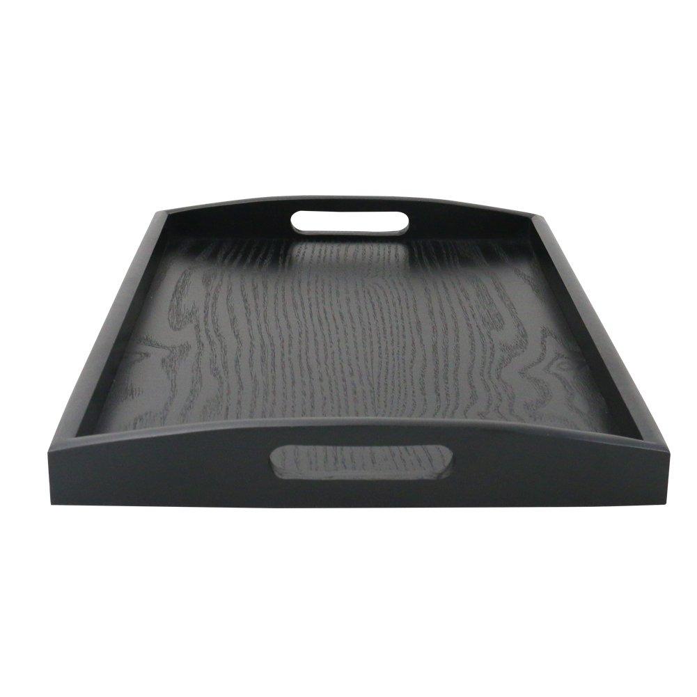 DILLMAN Serving Tray Large Black Wood Rectangle Food Tray Butler Tray Breakfast Tray With Handles (Small) 2