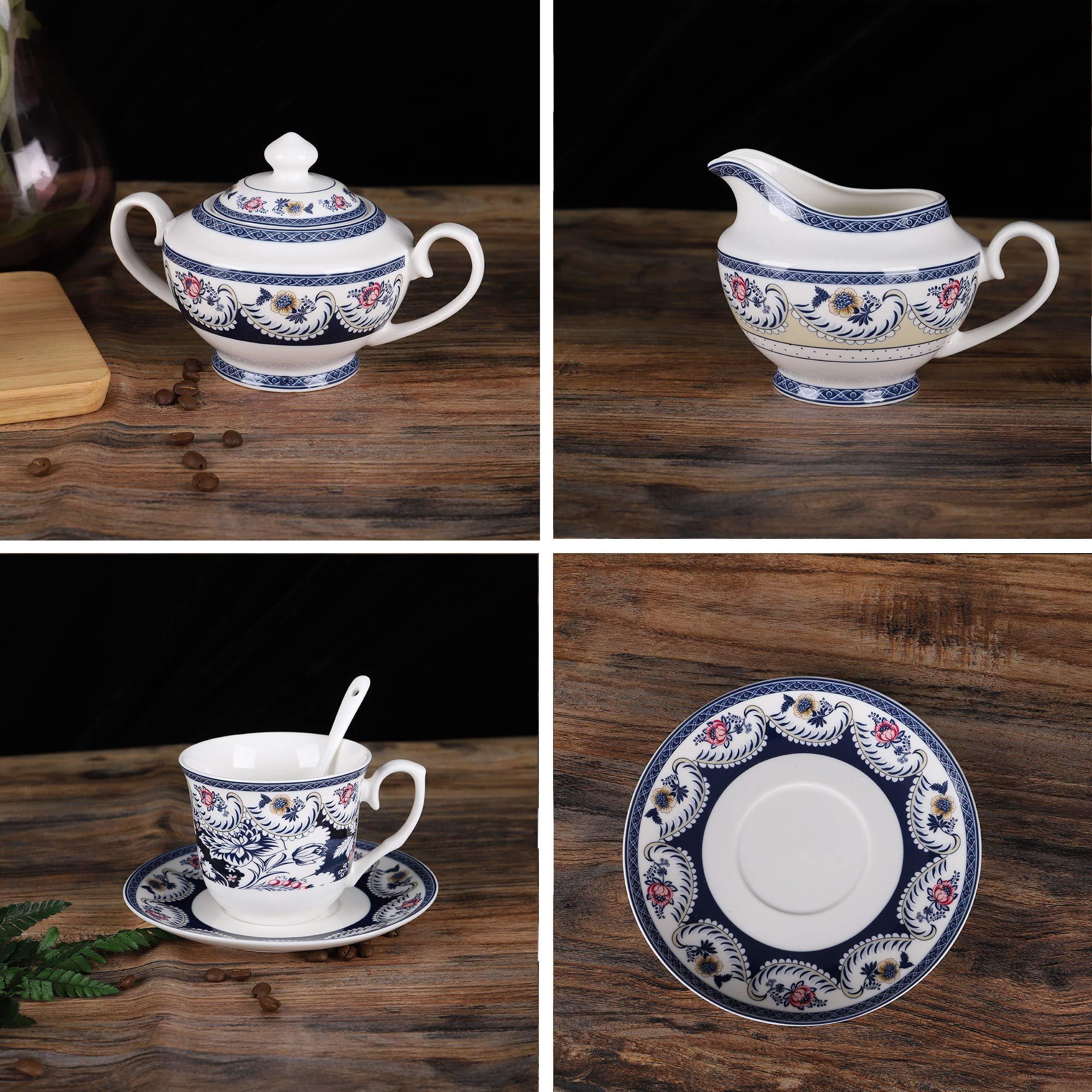 fanquare 15 Pieces Blue Vintage China Tea Set, Flora Porcelain Coffee Set, Tea Party Set for Adults 3