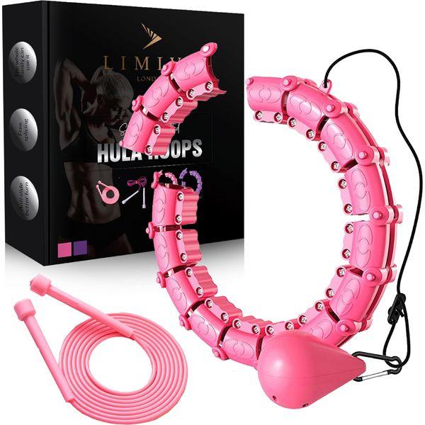 LIMIVA Smart Weighted Hula Hoop 28 Detachable Knots With Skipping Rope For Adults, Smart Weighted Hula Hoop With 360 Auto-Spinning Ball For Children and Adults Fitness (Pink)