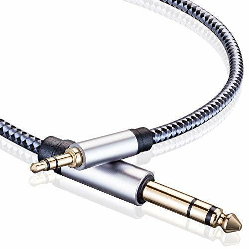 3.5mm to 6.35mm TRS Stereo Audio Cable 8M, Gold-Plated Terminal Silver Color Zinc Alloy Housing 3.5mm 1/8" Male TRS to 6.35mm 1/4" Male TRS Nylon Braided Stereo Audio Cable for iPhone, Amplifiers (8M) 0