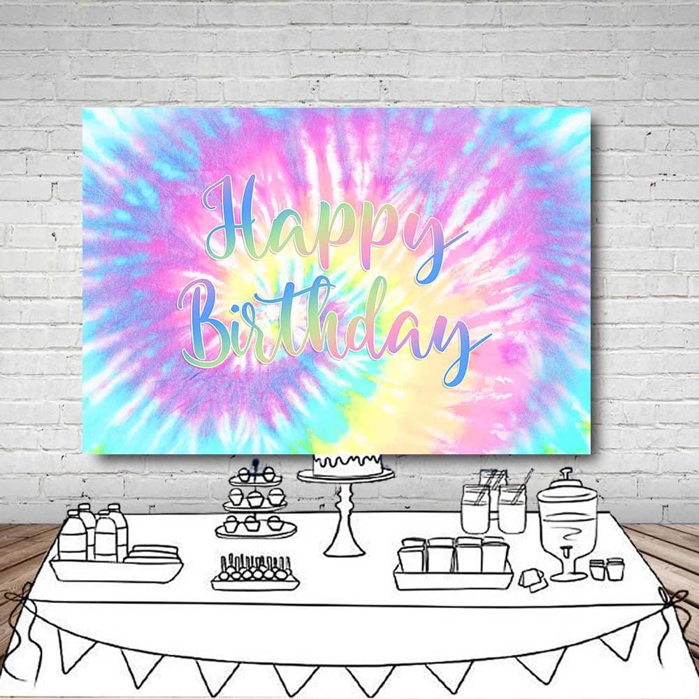 MEHOFOND 7x5ft Tie Dye Birthday Party Backdrop Macaron Pastel Girl Happy Birthday Background Rainbow Bday Party Decorations Cake Smash Table Banner Supplies Photo Studio Prpos 4