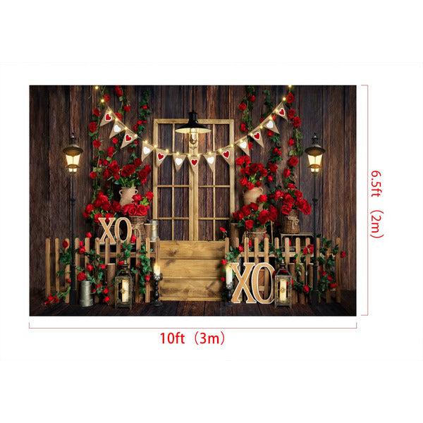 Kate 2.2x1.5m Valentine's Day Backdrop Wedding Background Log Cabin Photography Love Banner Rose Garland Backdrop for Confession for Wedding Photo Studios Props Microfiber 1