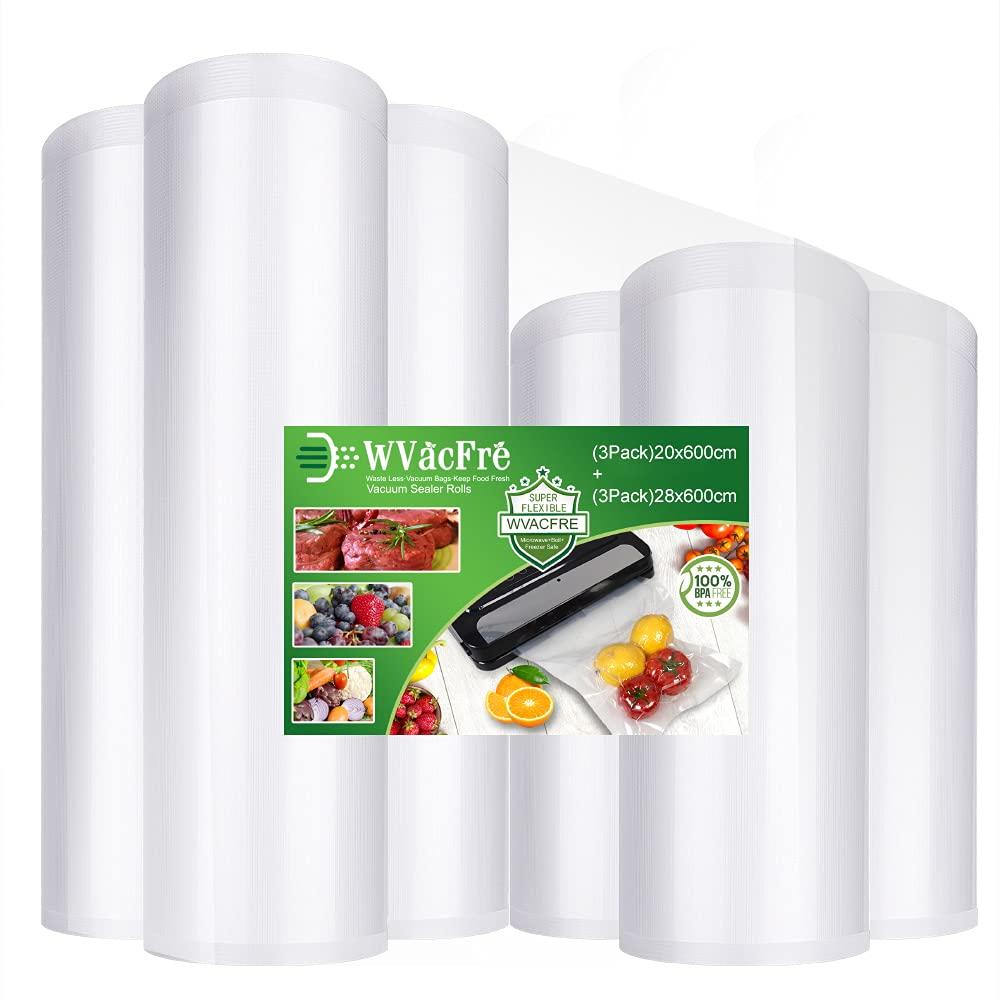 WVacFre (3)20x600cm and (3)28x600cm Textured Vacuum Sealer Bags for Food Saver,BPA Free and Heavy Duty Embossed Vacuum Seal Food Saver Bags,Great for Sous Vide Vaccume Sealer PreCut Bag 0