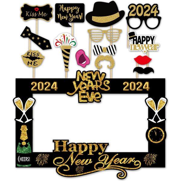 SWSATYW 2024 Happy New Year's Eve Party Decoration Photo Booth Props Supplies with Paper Frame(Pack of 15) 0