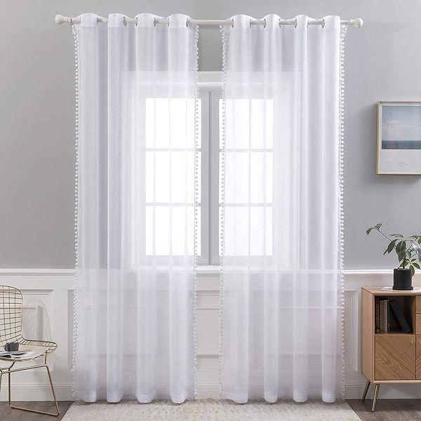 MIULEE 2 Panels Sheer Curtains Voile Transparent Curtains Voile Bedroom Ultra Soft Voile Kid Windows Balcony Decor Living Room Grommet Top 55inches Wx57inches L 140cmx145cm White 2