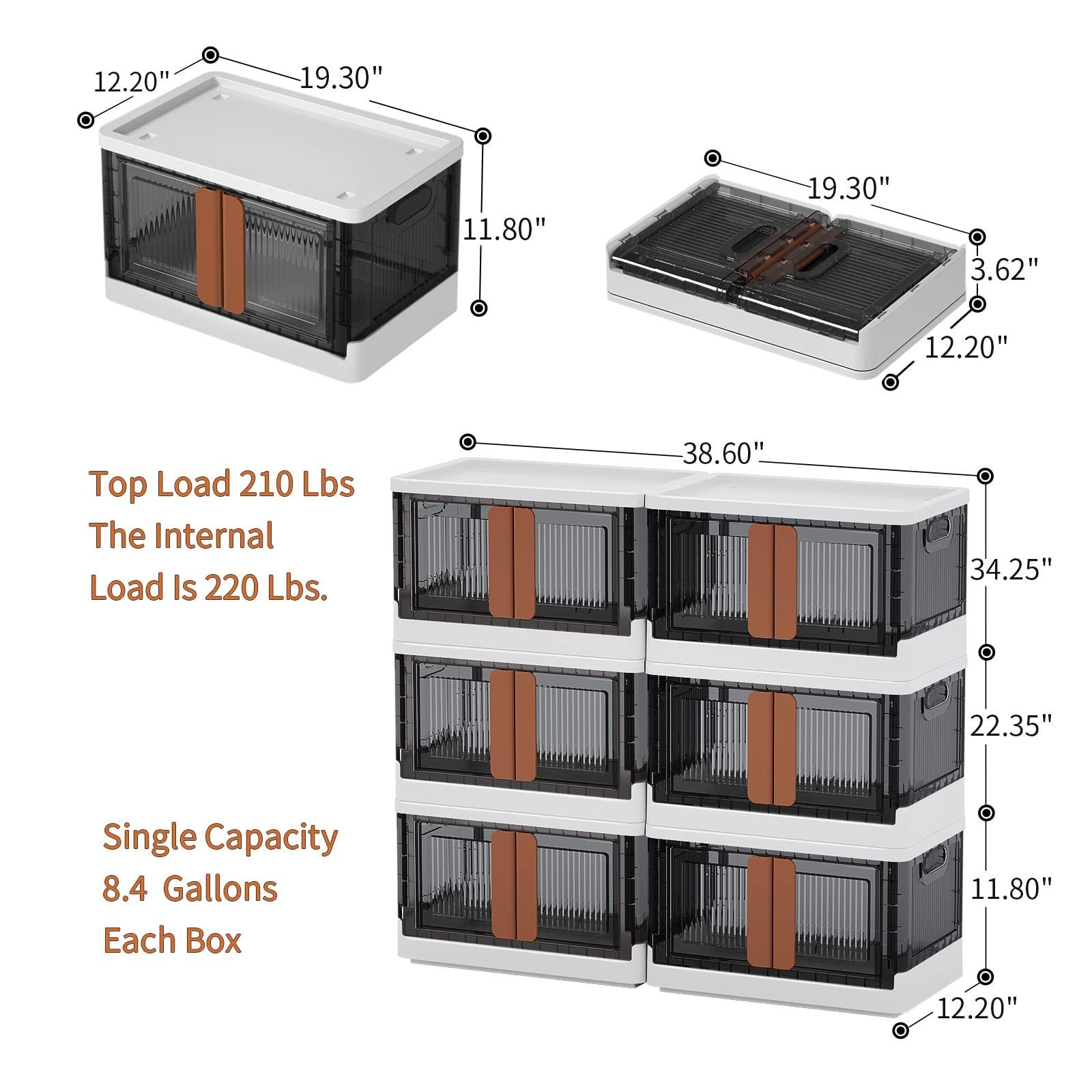 HAIXIN Storage Boxes with Lids - Collapsible Storage Bin, Plastic Storage Bins for Closet Organizer, 270L Folding Storage Box, Stackable Toy Storage Bin, Outdoor Storage, Storage Box with Door（6 Pack） 2