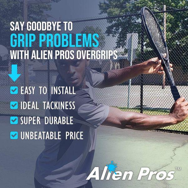 Alien Pros Tennis Racket Grip Tape (12 Grips) - Precut and Light Tac Feel Tennis Grip - Tennis Overgrip Grip Tape Tennis Racket - Wrap Your Racquet for High Performance (12 Grips, Blue) 2