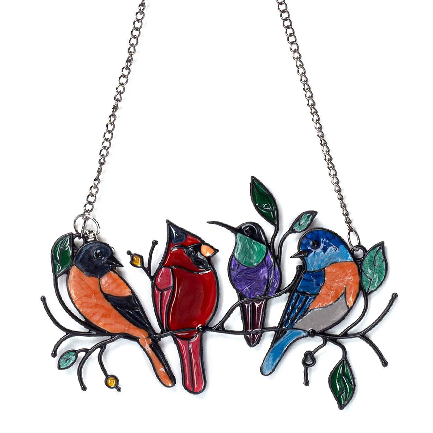 Double Sided Multicolor Birds Hand-painted colors Alloy Hangings,Bird Series Alloy Decorations, Glass Window Decorations,Gifts for Bird Lover and Mother's day-Alloy Material，Christmas pendant 3