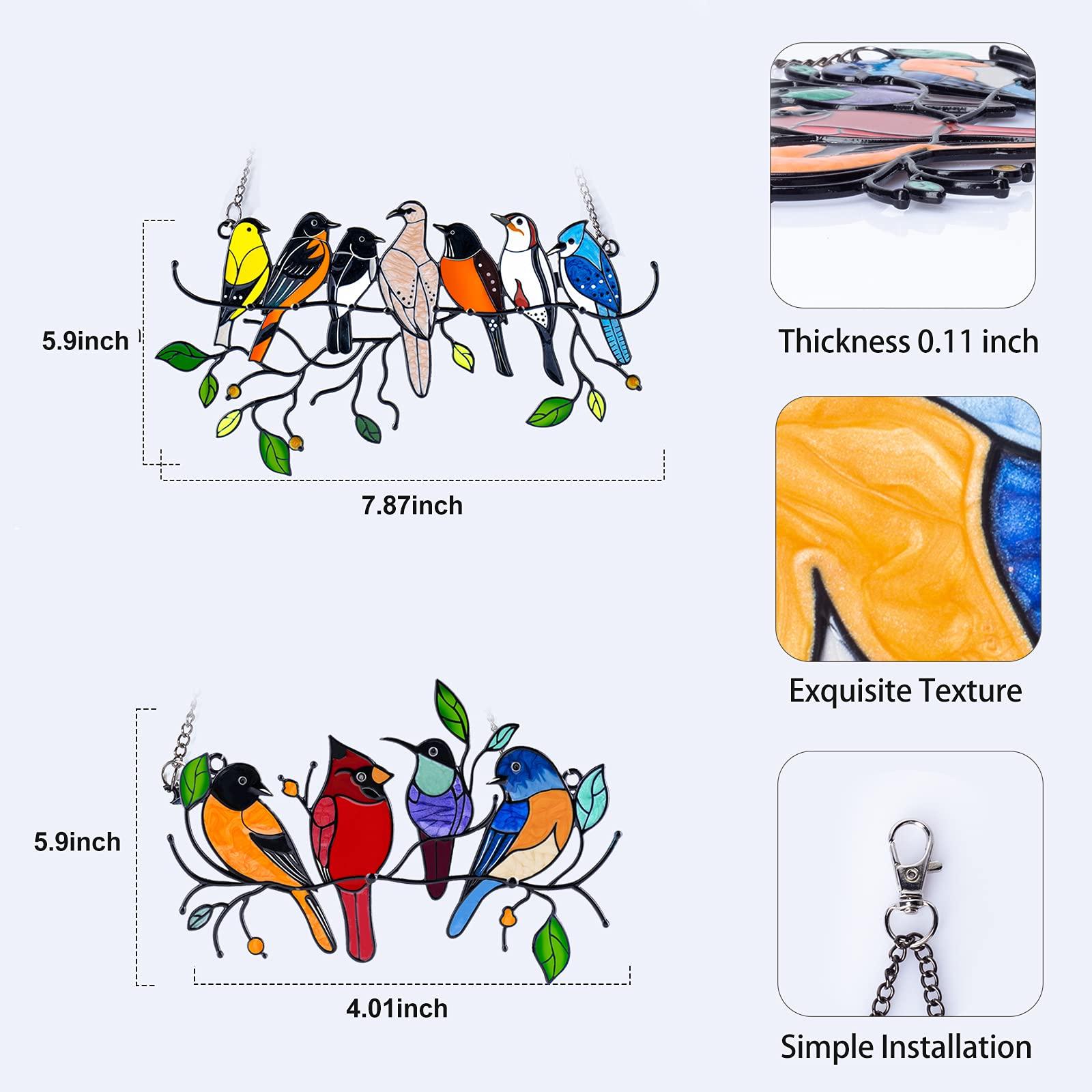 Double Sided Multicolor Birds Hand-painted colors Alloy Hangings,Bird Series Alloy Decorations, Glass Window Decorations,Gifts for Bird Lover and Mother's day-Alloy Material，Christmas pendant 1