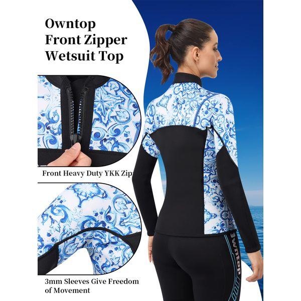 Joysummer Men Women Wetsuits Top - 3mm Neoprene Wetsuits Jacket, Long Sleeves Scuba Diving Suit Rash Guard for Diving Surfing Snorkeling UPF 50+, Women Blue S 4