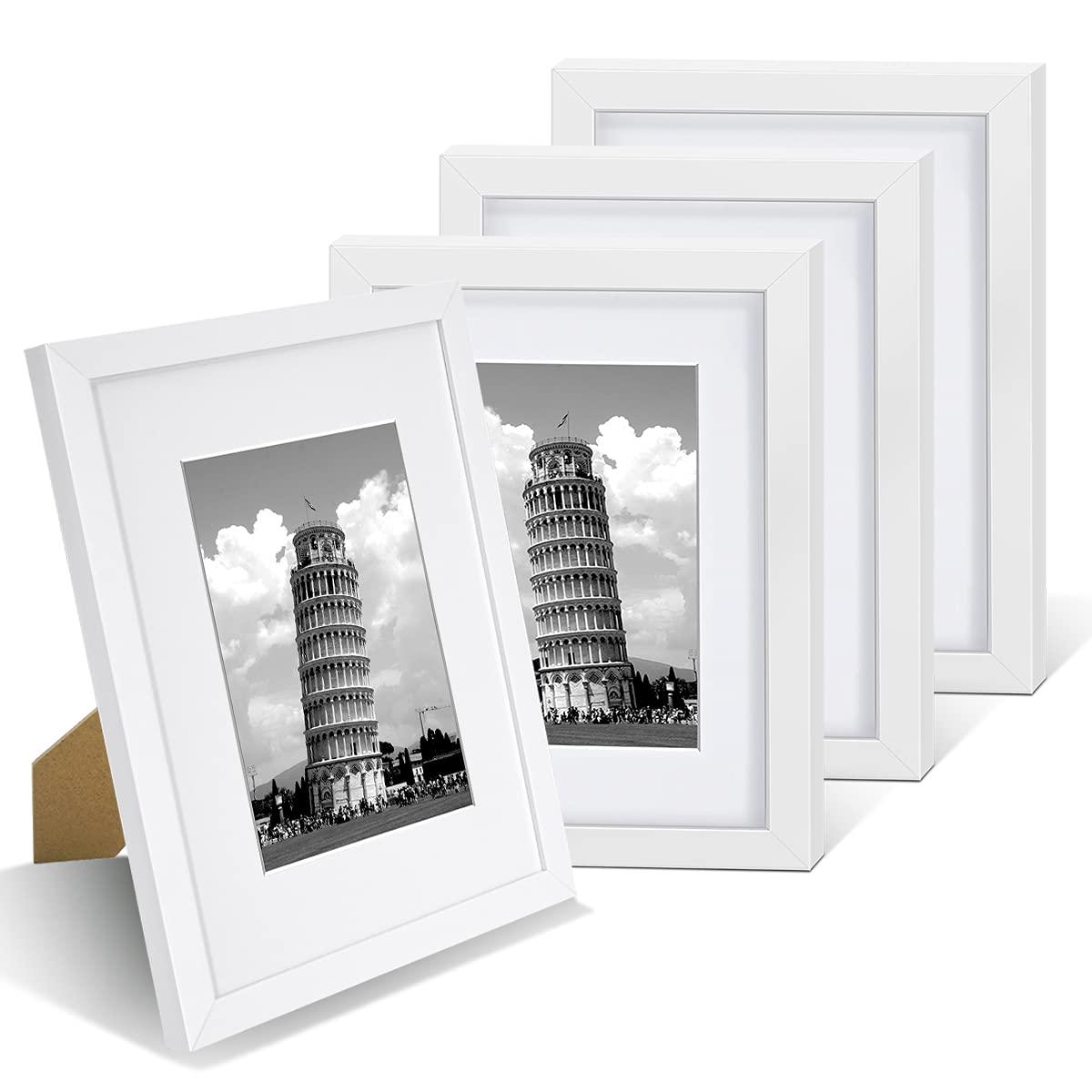 Nacial Set of 4 White Photo Frames 8 x 10 Modern Design, Home Décor 8x10 Picture Frames For Picture/Photo/Poster, 8x10 Photo Frame With Mount For 7x5 Photo, with Bracket and Mounted Hook