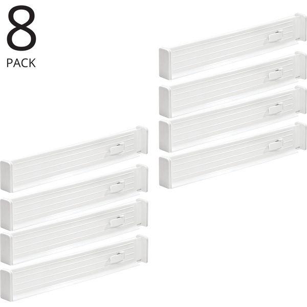 mDesign Set of 8 Drawer Dividers - Expandable Drawer Organiser Set with Protective Foam Ends - Useful Kitchen Accessories - White 1