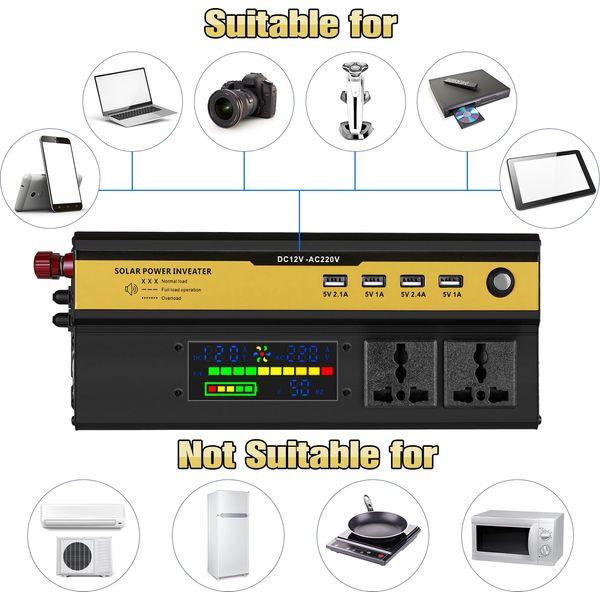 Seamuing 2200W Power Inverter DC 12V to AC 240V Vehicle Inverters 2 AC Plug Sockets & 4 USB Ports 5V/2.4A Car Converter with Alligator Clip, Cigarette Lighter for Travel Camping RV Power Supply 4