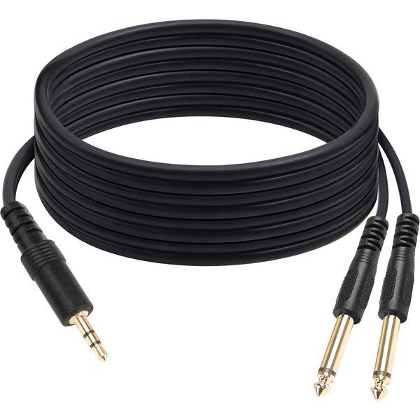 QIANRENON TRS 3.5mm to Dual TS 6.35mm Stereo Splitter Cable TRS 1/8" Male to 2 TS 1/4" Male Y Splitter Breakout Adapter Cable Audio Jumper,1.5m/4.9ft