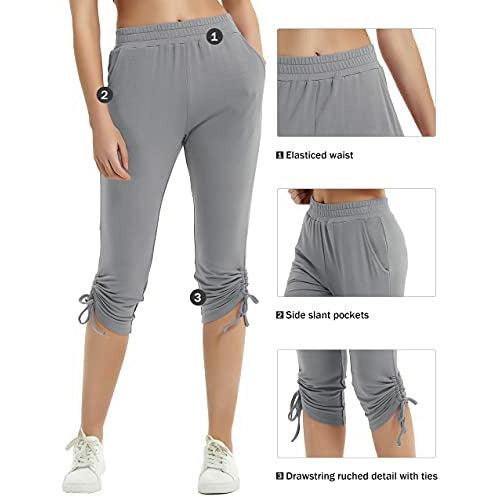 SPECIALMAGIC Women's Capri Running Trousers, Yoga Capri Pants, Slim-Fit Cropped Jogger Pants with Pockets (Dark Grey, S) 2
