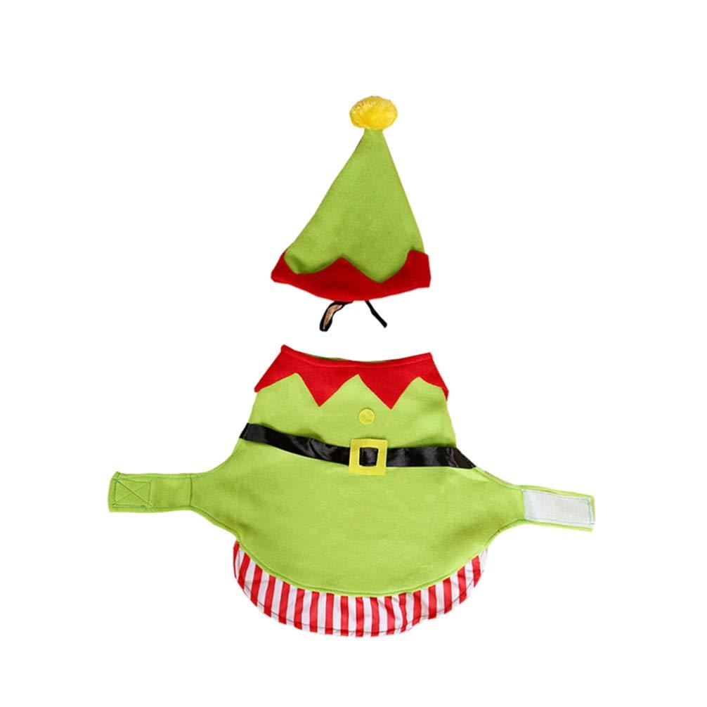 2Pcs Dog Elf Costume with Hat Santa 2020 Xmas Outfit for Puppy Kitten Small Cats Dogs Pets 0