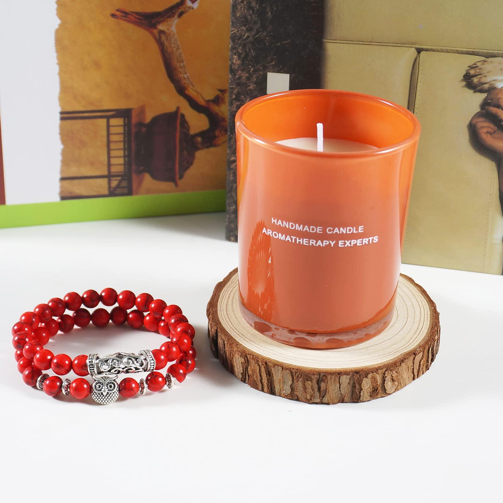 Soulnioi Scented Candle Soy Candle Aromatherapy Candle with 35 Hours Burn Time for Home Fragrance Stress Relief (Grapefruit & Oolong Tea Scent), 2pc Owl Red Agate Volcanic Stone Round Bead Bracelet 3