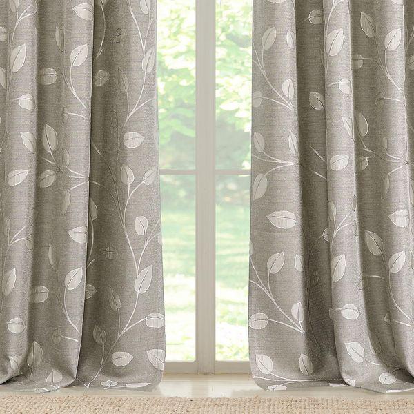 WEST LAKE Khaki Tan White Leaf Jacquard Curtain 2 Panels 90 inch Heavy Linen Textured Semi Sheer with Branches Pattern Grommet Top Window Treatment for Living Room/Bedroom,50"x90"x2 0