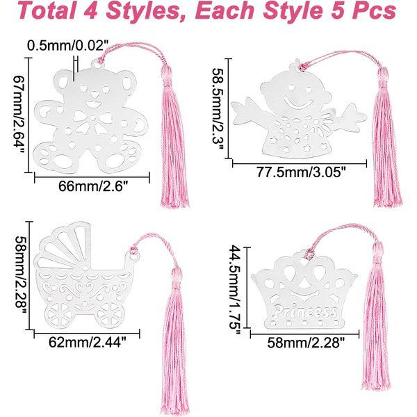 CHGCRAFT 20Pcs 4 Styles Metal Bookmark with Tassel Party Favor Bookmarks Gift Box Bookmark Supplies for Guest Gifts Birthday Wedding Bookworm Book Lovers Student, Length 170~204mm, Pearl Pink 1