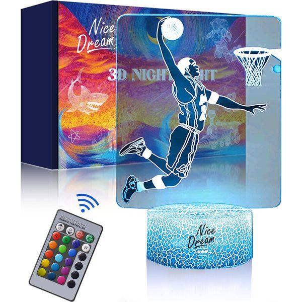 Nice Dream Basketball Player Dunk Night Light for Kids, 3D Illusion Night Lamp, 16 Colors Changing with Remote Control, Room Decor, Gifts for Children Boys Girls 0