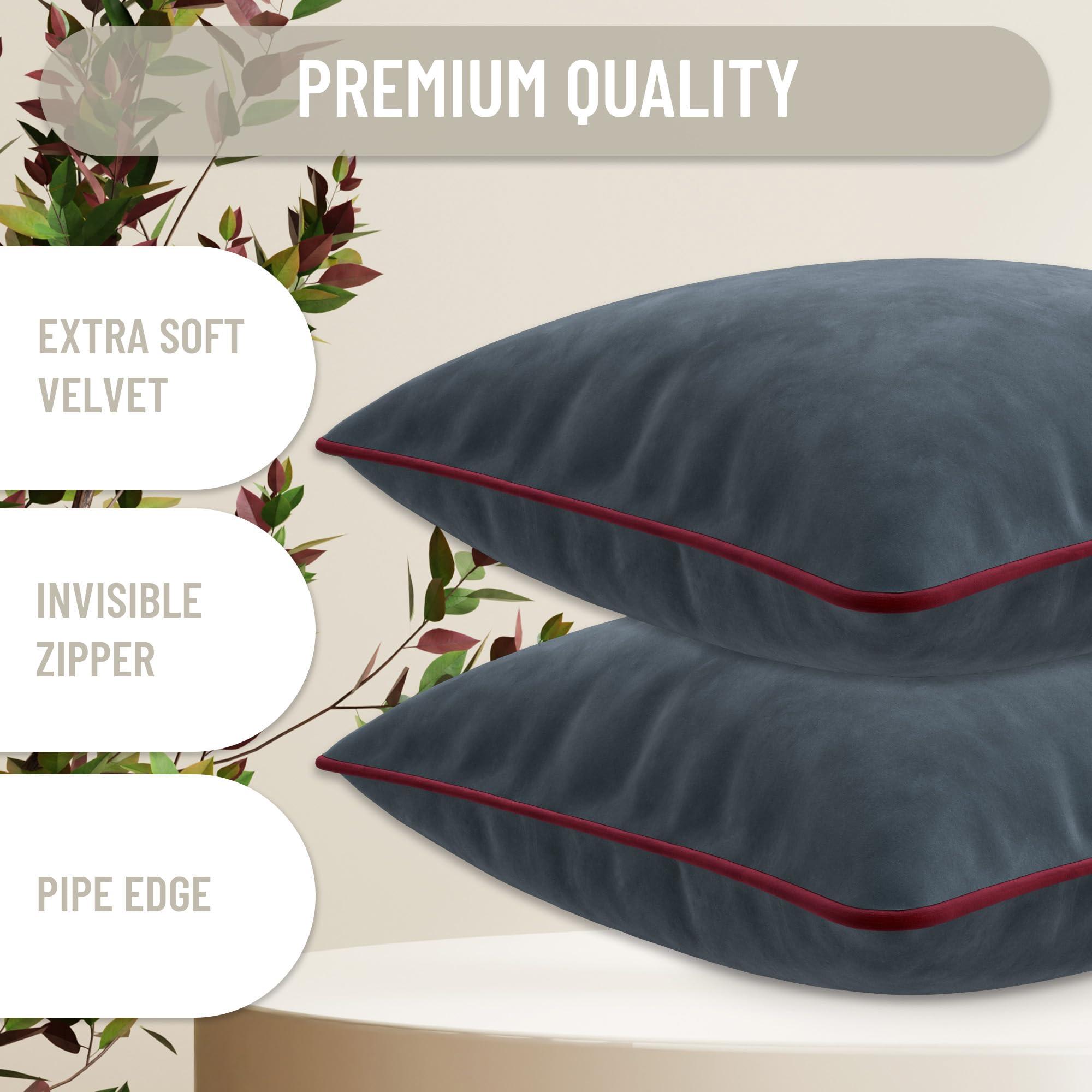 Blau Marité Set of 2 Decorative Cushion Covers. Model: OXFORD. Made of extra-soft velvet. Filling not included. (12x20 (30x50cm), Grey) 1