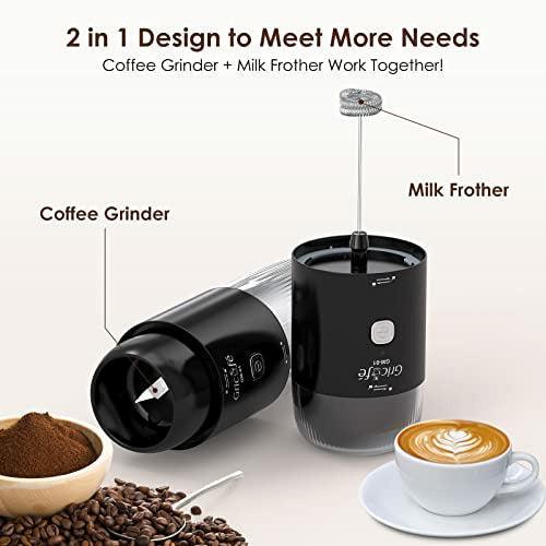 GRICAFE 2 in 1 Milk Frother Coffee Grinder, Electric Whisk Handheld Foam Maker Electric Coffee Bean Grinder for Coffee, Latte, Cappuccino, Hot Chocolate, Dried Spice, Pepper, Grain, Coffee Bean 4