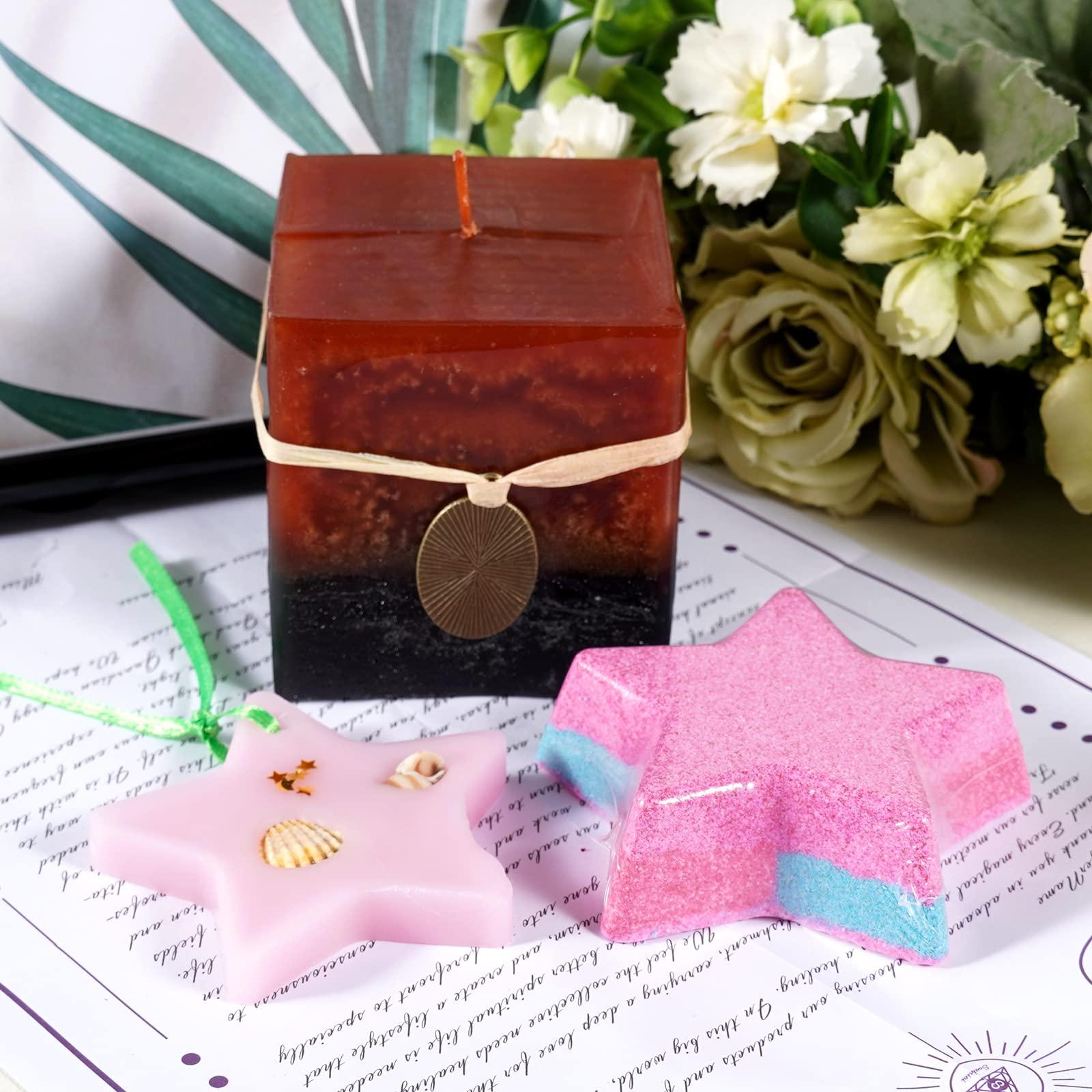 Soulnioi Aromatherapy Gift Scented Candles Retro Colored Red Square Candle Aroma Wax Flakes Fragrant Hanging Tablets Pink Star and Star Bath Bombs for Wedding Souvenir Birthday Party Women Gift 1