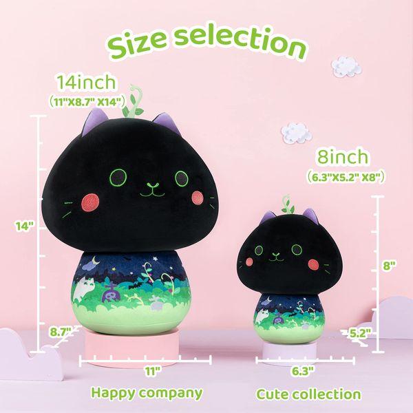 Mewaii 14'' Soft mint cat Mushroom Stuffed Animal Plush Pillow Squishy Toy - Black 2