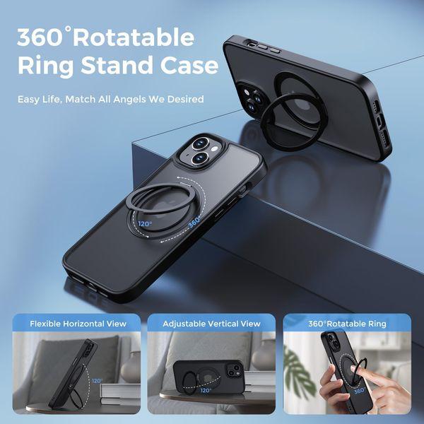 Holidi 360° Rotatable Magnetic Ring iPhone 14 Pro Max Case with Stand, Compatible with MagSafe, Matte Translucent Back + TPU Bumper Shockproof Phone Cover for iPhone 14 Pro Max 6.7" 3
