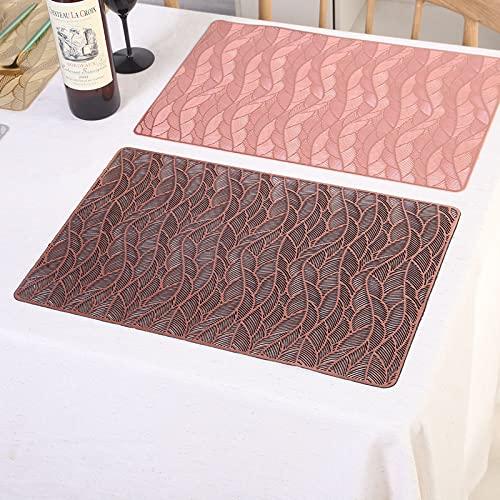 Hosoncovy 4 Pack Decorative Rectangle PVC Placemats Leaf Placemats Hollow Dining Table Place Mats Heat Resistant Non-slip Dining Placemats Table Mats for Home Kitchen Wedding (Rose Gold) 3