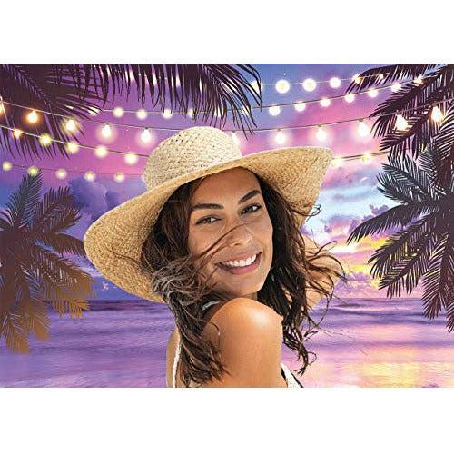 Summer Tropical Purple Sunset Backdrop Beach Hawaiian Seaside Ocean Palm Photography Background Wedding Birthday Party Banner Baby Shower Photo Studio Props 8x6FT 2