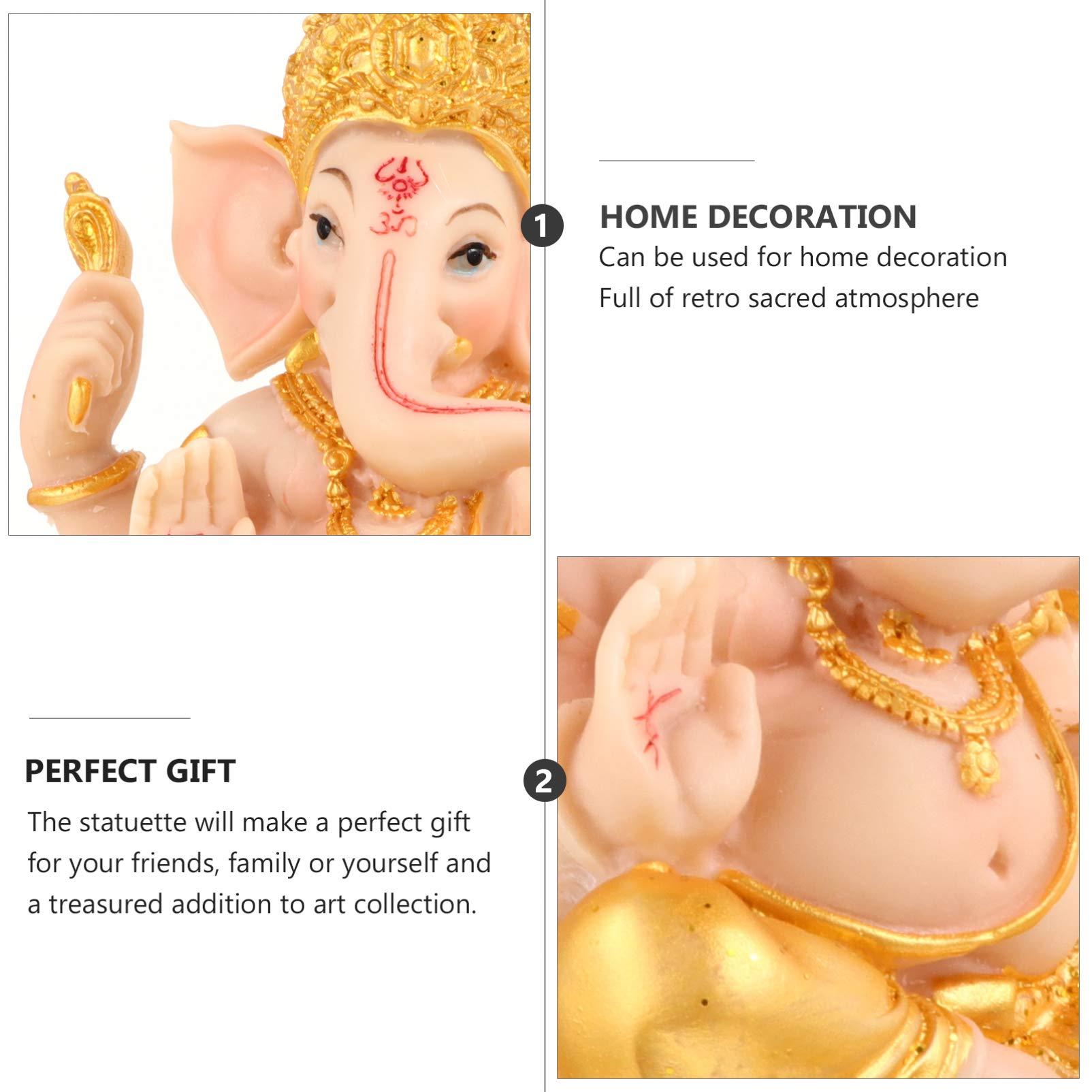 Gold Hindu Elephant God Figurine Ganesha Elephant God Statue Buddha Elephant Sculpture Elephant Table Ornament for Home Car Office Desktop Decor Christmas Favor 10.5X 14CM 7