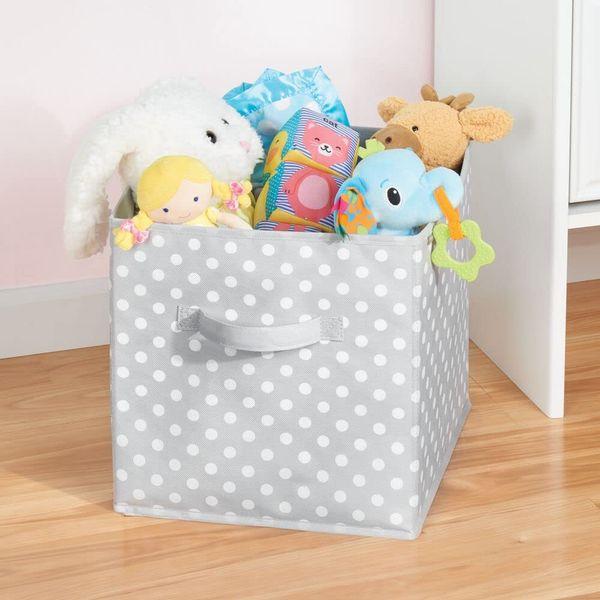 mDesign Set of 8 Storage Box Made of Fabric - Nursery Cupboard Organiser for Clothes and Accessories - Compact Fabric Box for the Children's Room with Polka-Dot Pattern - Grey/White 2