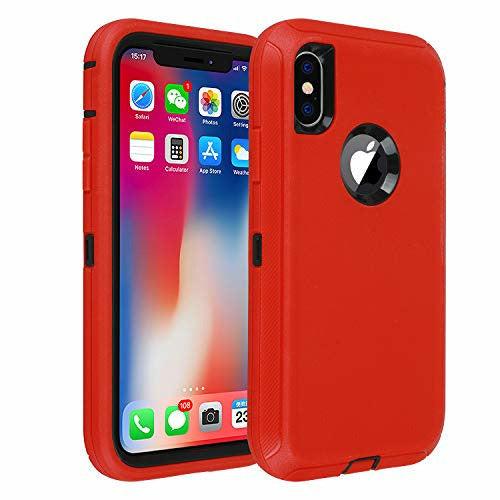 smartelf Compatible with iPhone X/Xs/10 Case Heavy Duty Shockproof Drop Proof Protective Cover Hard Shell for Apple iPhone Xs 5.8 inch-Red/Black 0