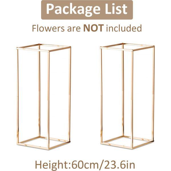Sziqiqi Gold Metal Vase for Wedding Centerpieces Tables - Geometric Floor Vases for Flower Stand Centerpiece Stands Rectangular Flower Arrangement Display Rack for Weddings Birthday Decoration, 60cm 4