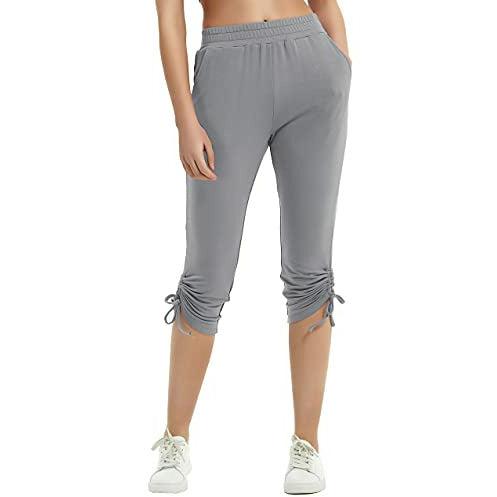 SPECIALMAGIC Women's Capri Running Trousers, Yoga Capri Pants, Slim-Fit Cropped Jogger Pants with Pockets (Dark Grey, S) 0