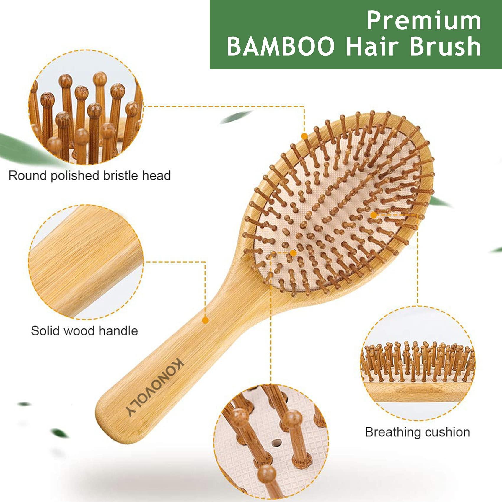 4 Piece Bamboo Hair Brush and Comb Set with Paddle Detangling Hairbrush Natural Wide-tooth and tail comb No Bristle, suit for Women Men Kids Thick/Thin/Curly/Dry Hair Gift kit 6