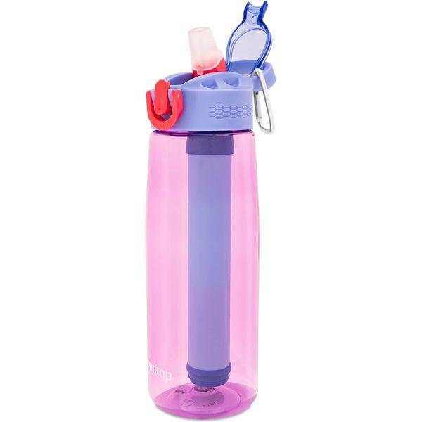mountop Portable Water Filter Bottle - Emergency Water Filtered Bottle with 2-Stage Integrated Filter Straw for Hiking Backpacking and Travel BPA Free 22oz Purple 0